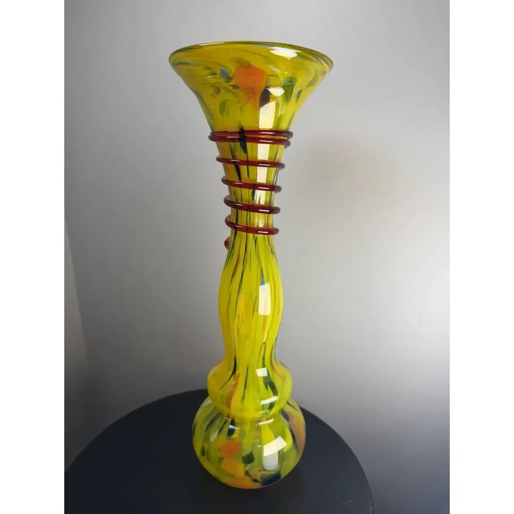 Home Essentials & Beyond Hand Blown Art Glass Trumpet Vase 17.25” Vintage